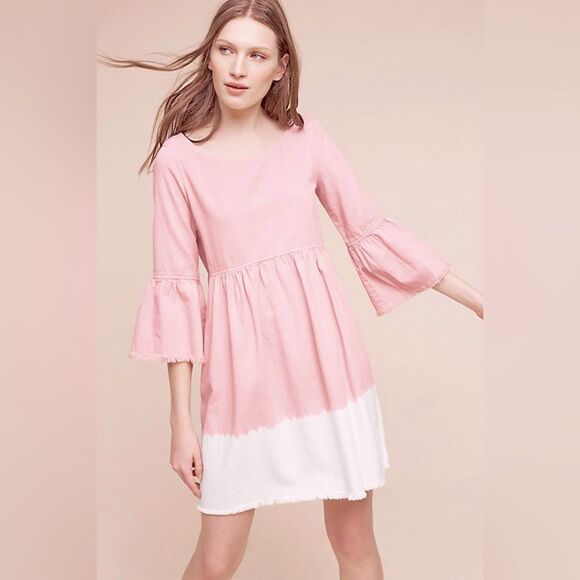 Anthropologie Holding Horses Lilibet Dip Dye Boho Mini Dress Pink/White size 6 - Picture 1 of 16
